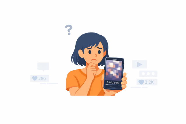 スマートフォンに表示されたYouTubeショート動画の進行バーが「0:00」を示しており、困惑しているユーザーの様子。