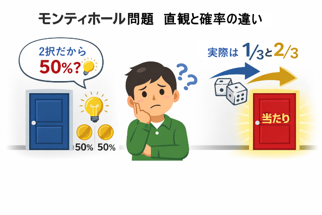 モンティホール問題で直感と確率がズレる理由を示した図解
