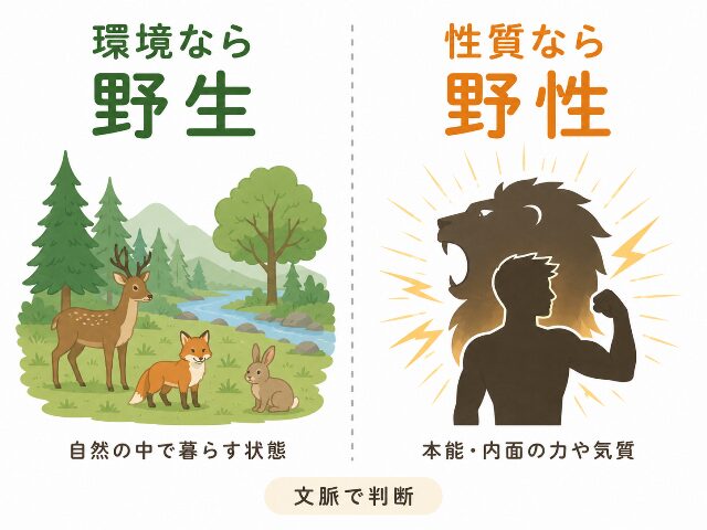 文脈に応じて野生と野性を使い分ける基準を示したイラスト