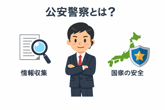 公安警察とは？ 情報収集と国家の安全を担う公安警察の役割を示した図解 AI生成画像