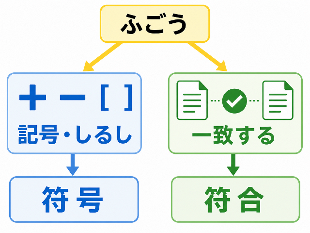 「ふごう」を記号・しるしなら符号、一致するなら符合と判断する方法（AI生成画像）